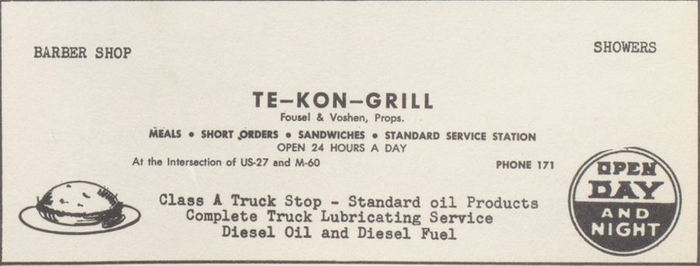 Tekon Grill (Te-Kon Grill & Truck Stop) - Vintage Tekonsha Yearbook Ad (newer photo)